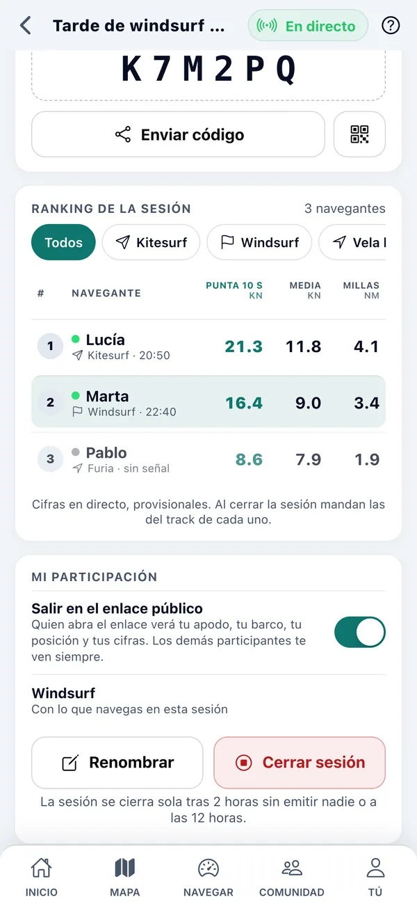 Ranking de una sesión live