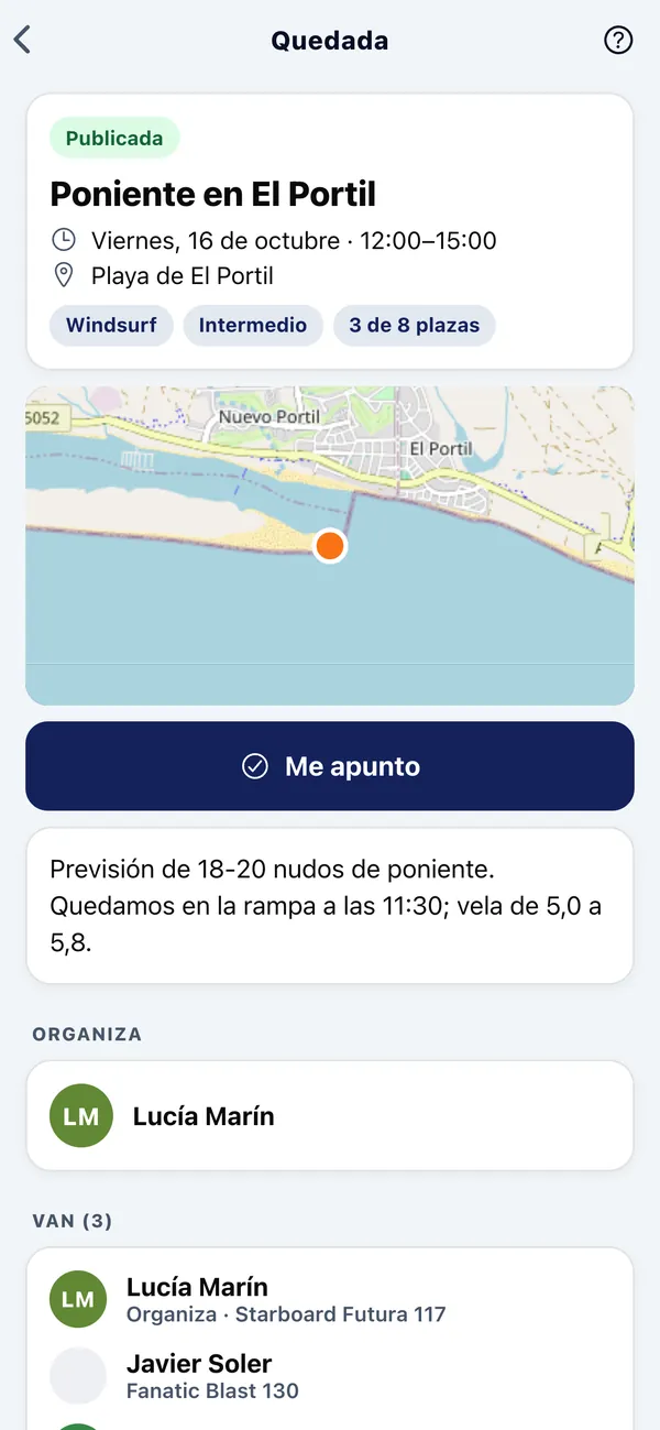 Ficha de una quedada