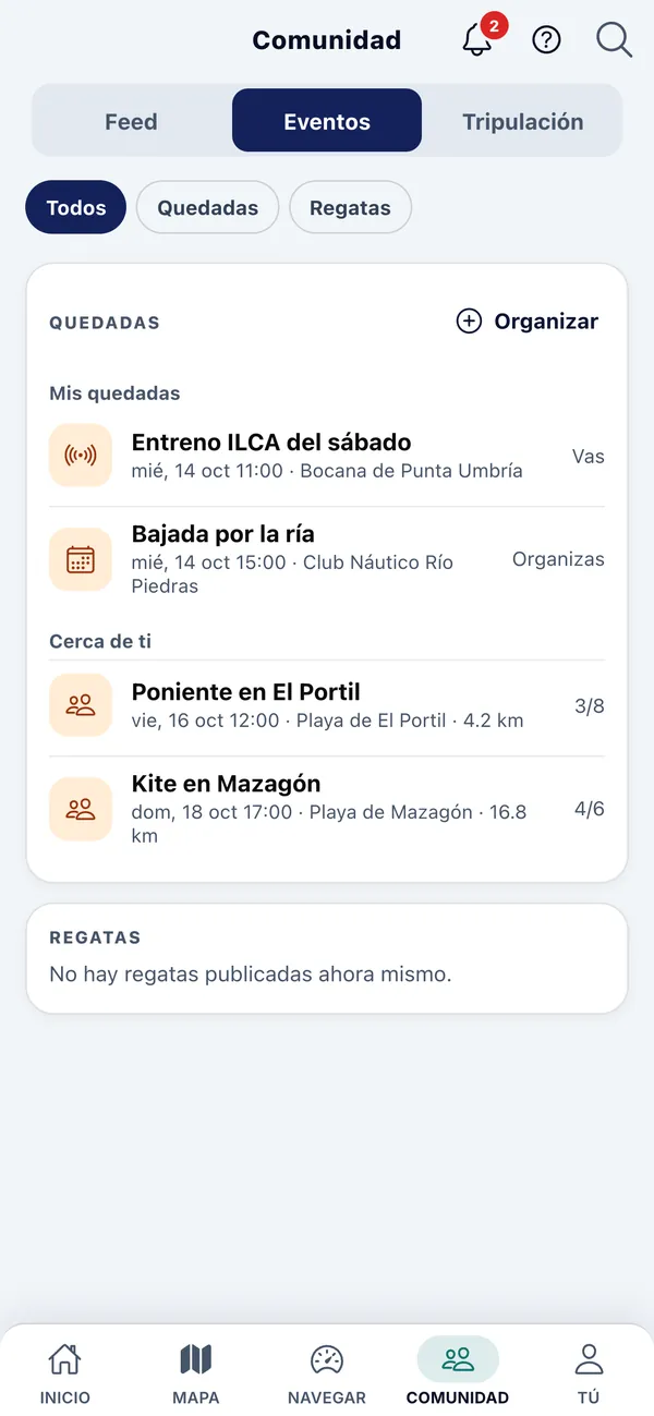 Comunidad, pestaña Eventos