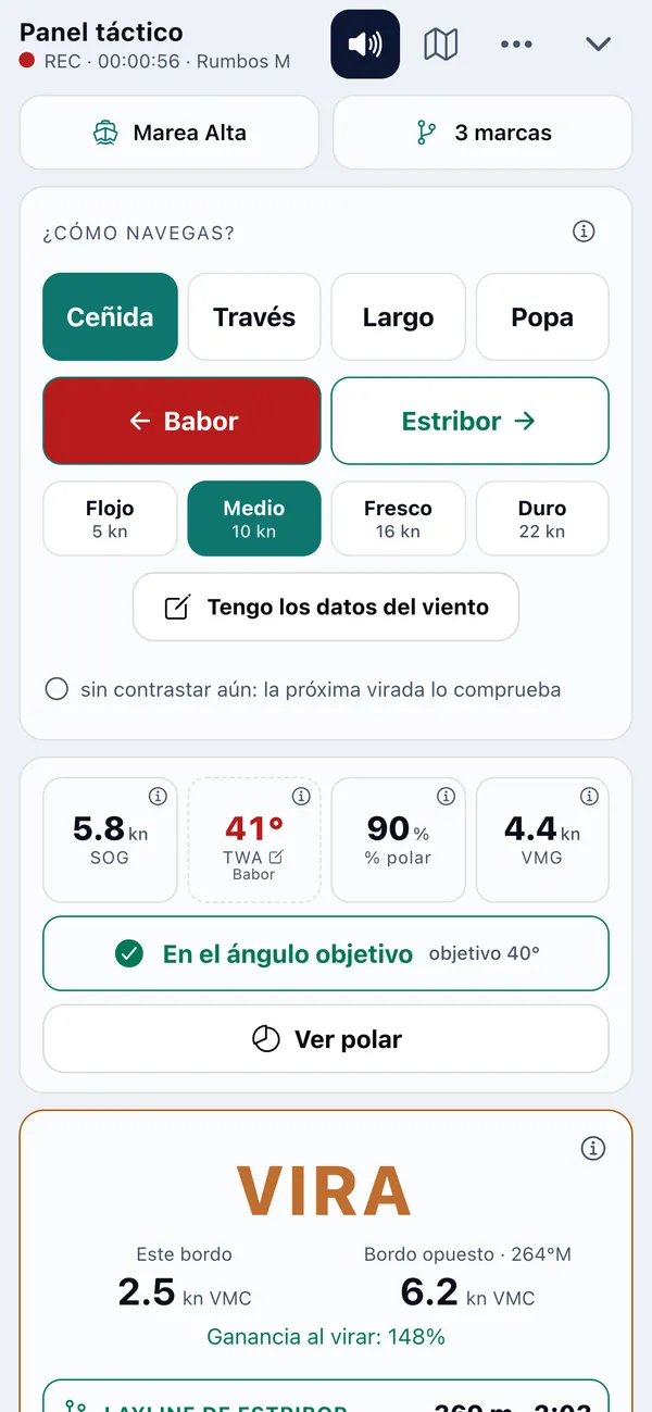 Pantalla Navegar en modo Regata